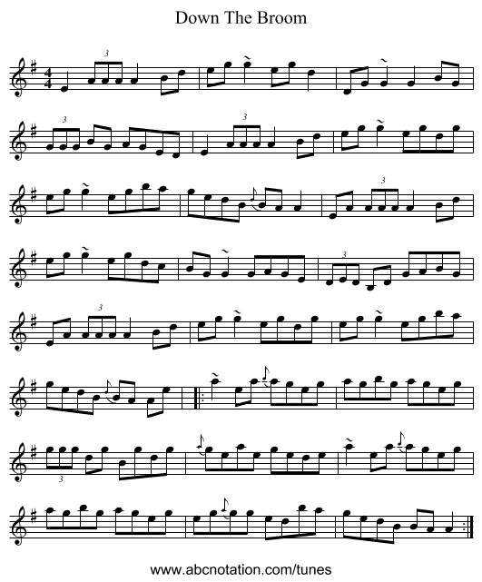 Down The Broom - staff notation