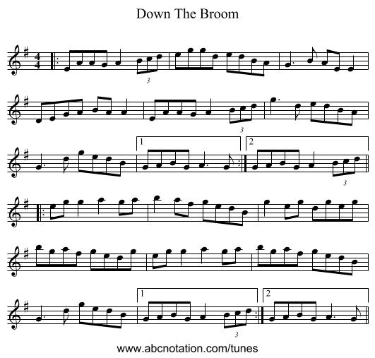 Down The Broom - staff notation