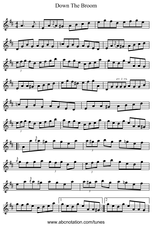 Down The Broom - staff notation