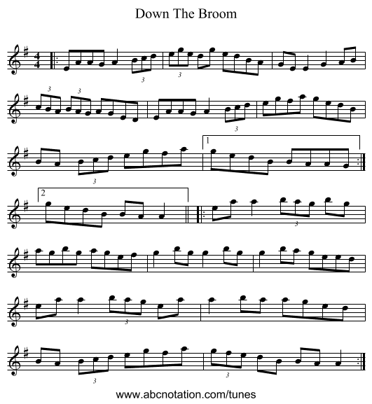 Down The Broom - staff notation