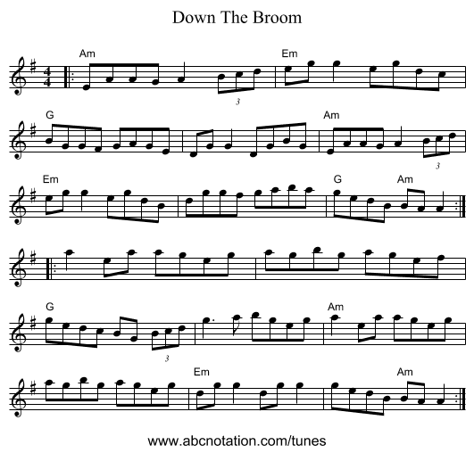 Down The Broom - staff notation