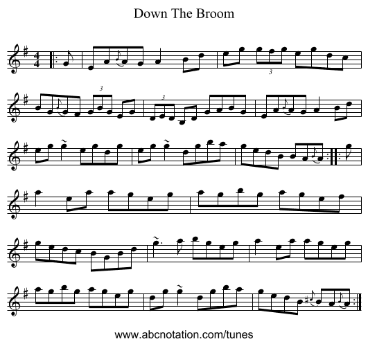 Down The Broom - staff notation