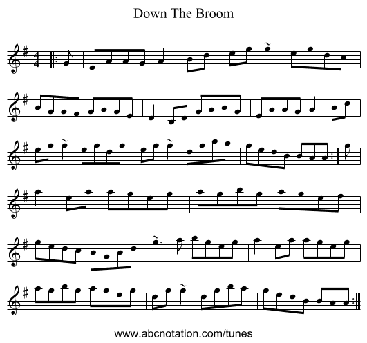 Down The Broom - staff notation