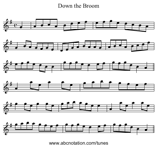 Down the Broom - staff notation
