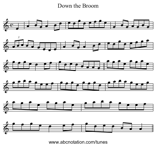 Down the Broom - staff notation