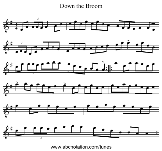 Down the Broom - staff notation