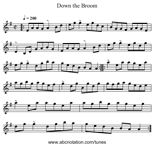 Down the Broom - staff notation