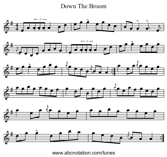 Down The Broom - staff notation
