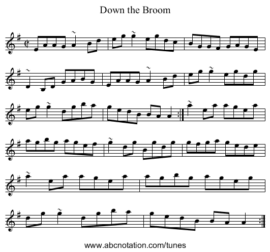 Down the Broom - staff notation
