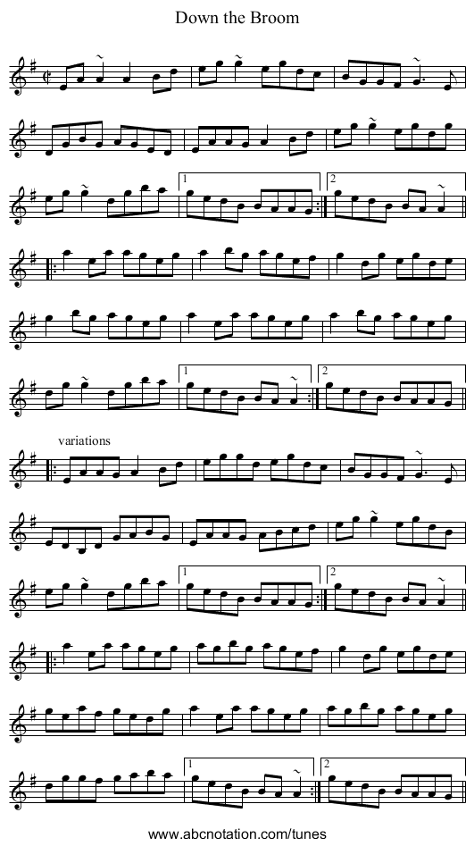Down the Broom - staff notation