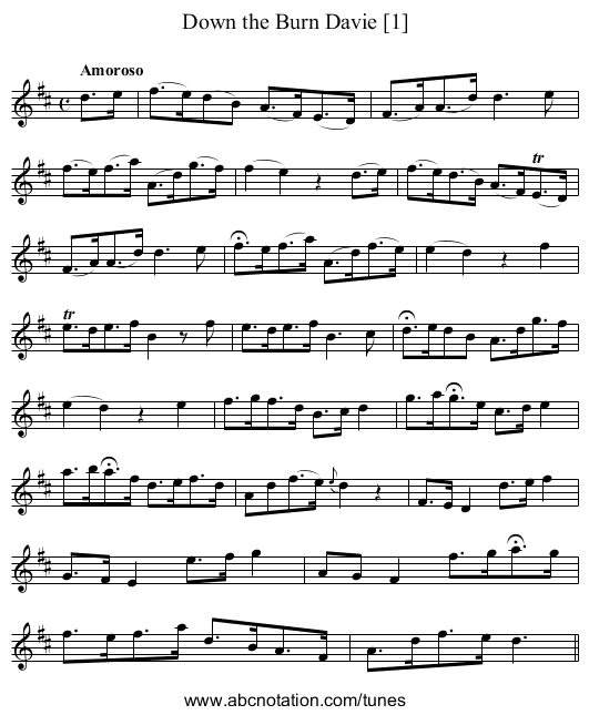 Down the Burn Davie [1] - staff notation