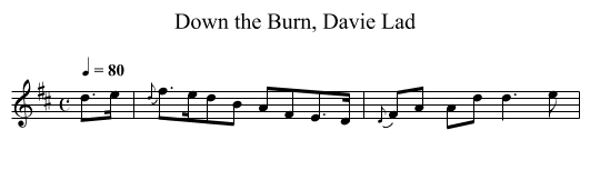 Down the Burn, Davie Lad - staff notation