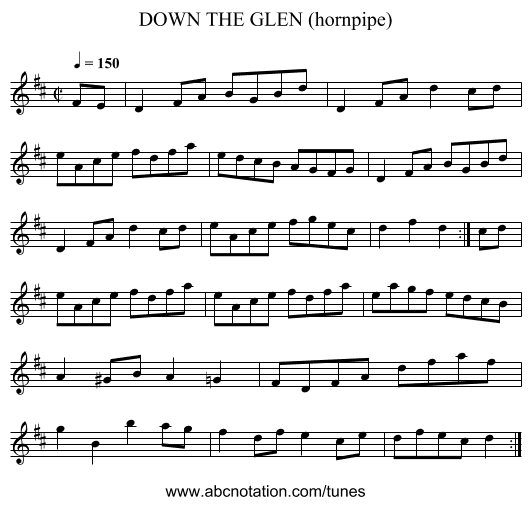 DOWN THE GLEN (hornpipe) - staff notation
