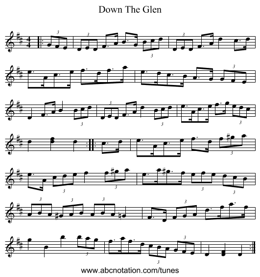 Down The Glen - staff notation