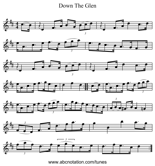 Down The Glen - staff notation