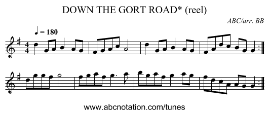 DOWN THE GORT ROAD* (reel) - staff notation