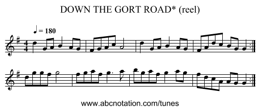 DOWN THE GORT ROAD* (reel) - staff notation