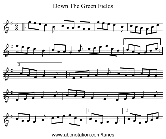 Down The Green Fields - staff notation