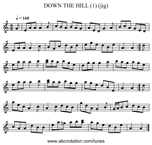 DOWN THE HILL (1) (jig) - staff notation