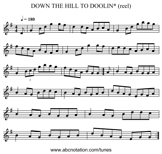 DOWN THE HILL TO DOOLIN* (reel) - staff notation