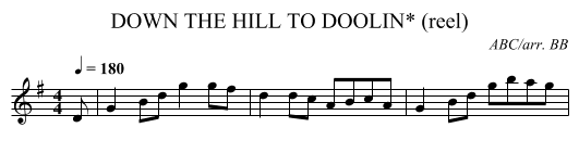 DOWN THE HILL TO DOOLIN* (reel) - staff notation