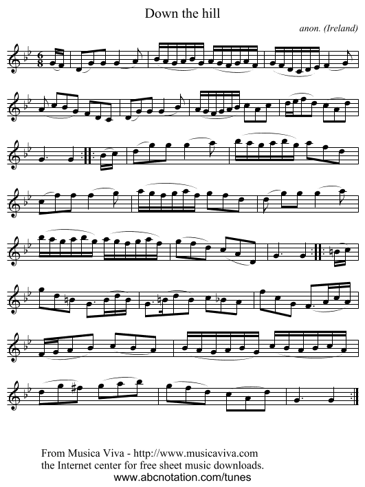 Down the hill - staff notation
