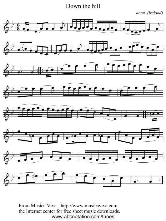 Down the hill - staff notation