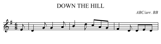 DOWN THE HILL - staff notation