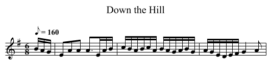 Down the Hill - staff notation