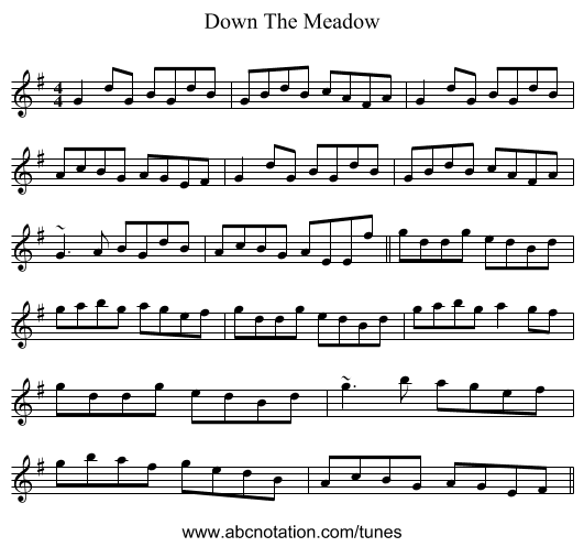 Down The Meadow - staff notation