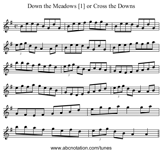 Down the Meadows [1] or Cross the Downs - staff notation