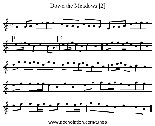 Down the Meadows [2] - staff notation