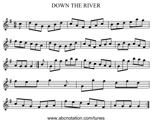 DOWN THE RIVER - staff notation