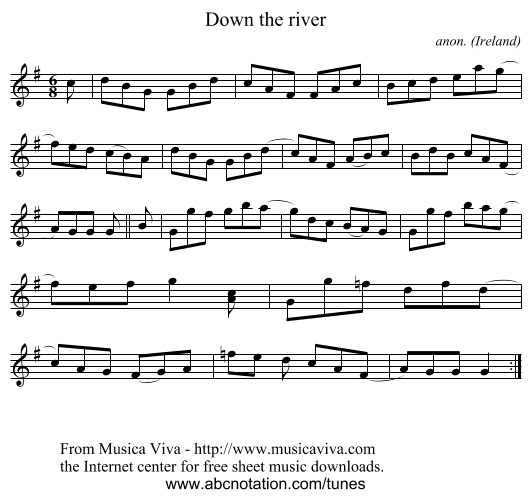 Down the river - staff notation