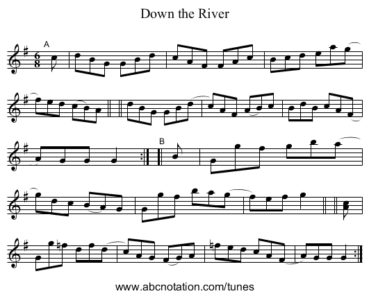 Down the River - staff notation