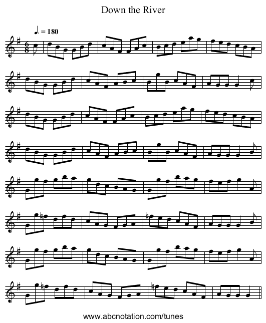 Down the River - staff notation