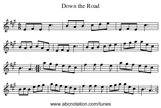 Down the Road - staff notation