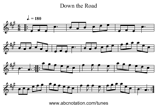 Down the Road - staff notation