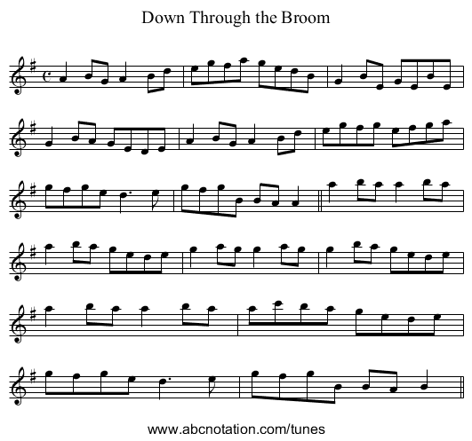 Down Through the Broom - staff notation