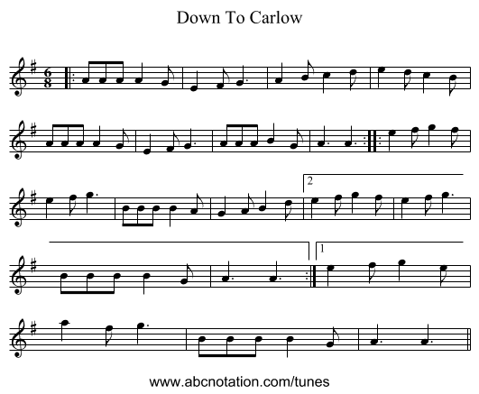 Down To Carlow - staff notation