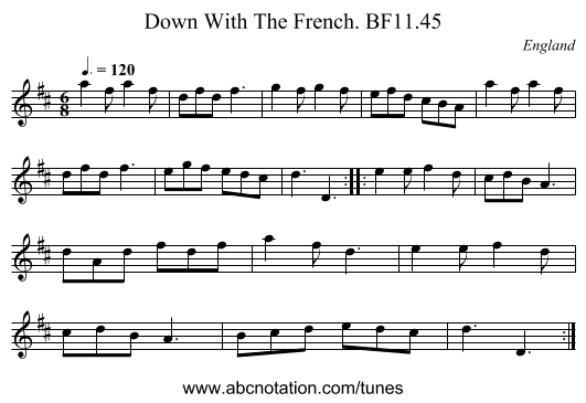 Down With The French. BF11.45 - staff notation