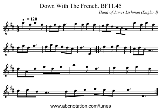 Down With The French. BF11.45 - staff notation