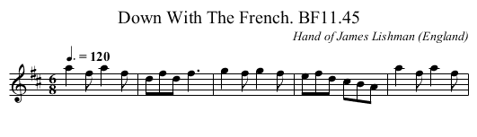 Down With The French. BF11.45 - staff notation