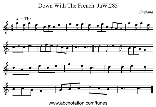 Down With The French. JaW.285 - staff notation