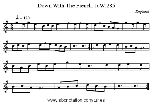 Down With The French. JaW.285 - staff notation