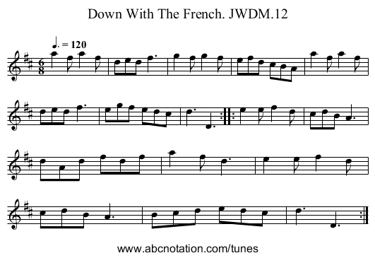 Down With The French. JWDM.12 - staff notation