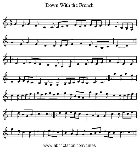 Down With the French - staff notation