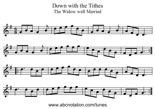 Down with the Tithes - staff notation