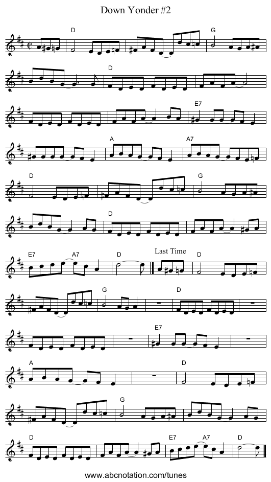 Down Yonder #2 - staff notation