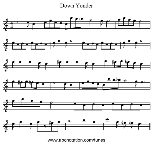 Down Yonder - staff notation
